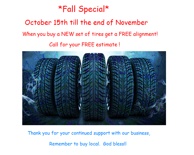 Ocoee Tire & Auto Free Alignment Fall Special Polk County Tennessee