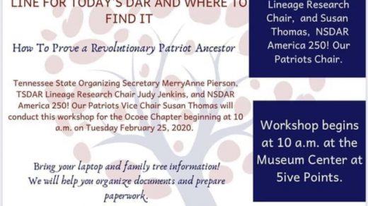 2/25 DAR Ocoee Chapter Genealogy Workshop