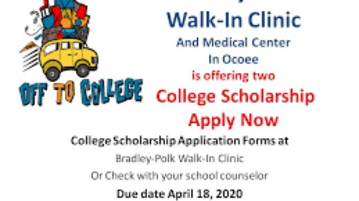 4/18 Bradley Polk Walk In Clinic Scholarship Application Dealine