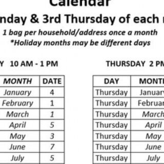 2021 Food Distribution Calendar of People Helping People Benton, TN