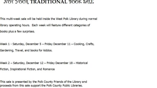 12/5-12/11 West Polk Public Library Non Traditional Book Sale