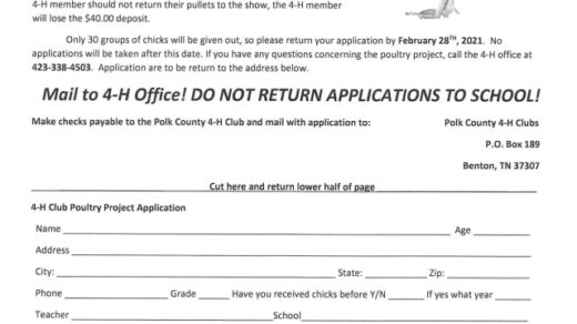 2/28 4-H Poultry Project 2021 Form and Money Due Date