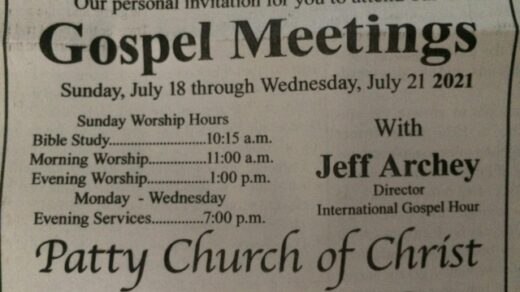 7/18-21 Gospel Meetings Patty Church of Christ Delano, TN