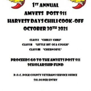 10/30 1st Annual AMVETS Post 911 Harvest Days Chili Cook-Off