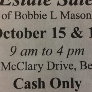 10/15 & 16 Estate Sale of Bobbie L Mason Benton, TN