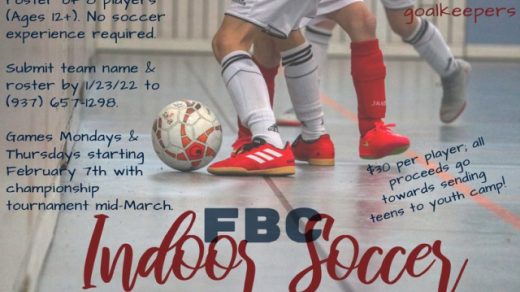 1/23 Teen/Adult Indoor Soccer League Rosters Due FBC Benton, TN