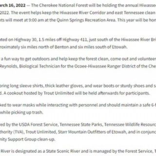 3/26 Annual Hiwassee River Clean-up