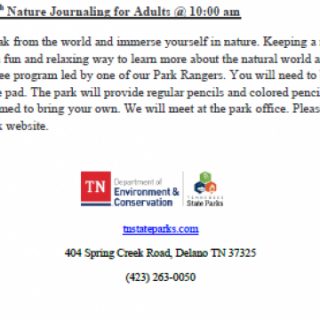 3/26 Nature Journaling for Adults Hiwassee Ocoee State Park Delano, TN