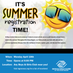 4/18 Boys & Girls Clubs of the Ocoee Region, Sutton-Hooker Unit Summer Registration
