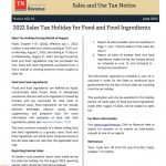 8/1-8/31 2022 Sales Tax Holiday for Food and Food Ingredients