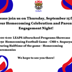 9/15 CMS Homecoming Celebration & Parent Engagement Night