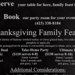 11/24 Thanksgiving Family Feasts Ocoee Dam Deli & Diner