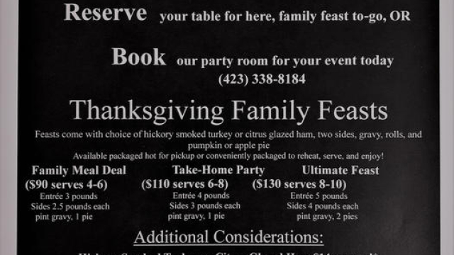 11/24 Thanksgiving Family Feasts Ocoee Dam Deli &amp; Diner – Polk County ...