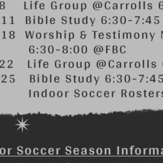 1/25 Deadline for Indoor Soccer Rosters First Baptist Church Benton, TN