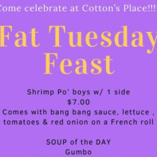 2/21 Fat Tuesday Feast Benton, TN Cotton’s Place – The Station