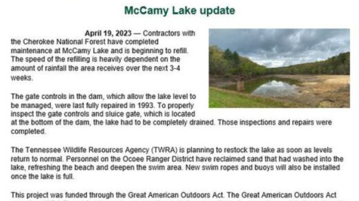 4/19 McCamy Lake Repairs Complete