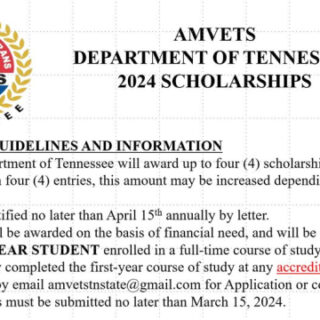 3/15 AMVET Department of TN 2024 Scholarships Deadline