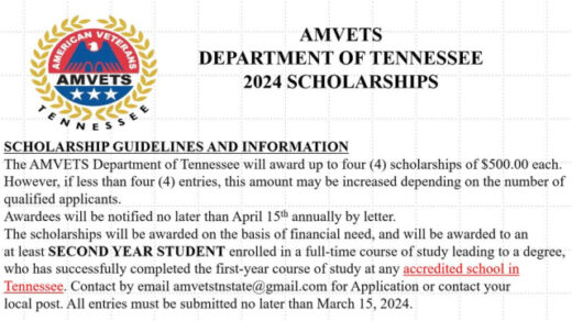 3/15 AMVET Department of TN 2024 Scholarships Deadline