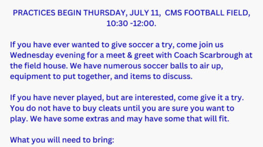 7/10-11 Chilhowee Middle School Girls Soccer Team Meeting