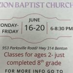6/16-20 Zion Baptist Church VBS Benton, TN