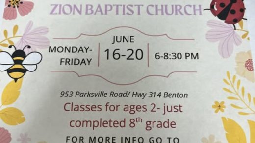 6/16-20 Zion Baptist Church VBS Benton, TN