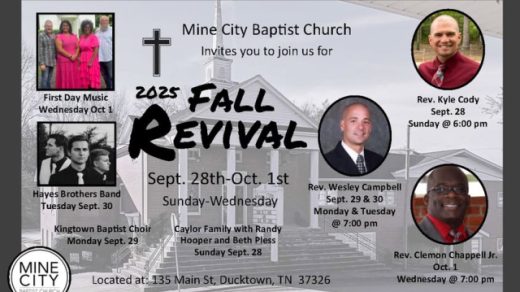 9/28 Mine City Baptist Church Revival Ducktown, TN