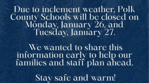 1/26-27 No School for Polk County Schools